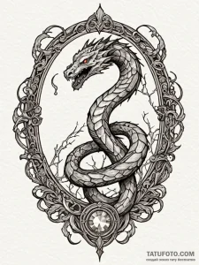 Abyssal serpent through shattered mirror, con... - эскиз тату (№1752277181_0, 11.07.2025 23:39) — Tatufoto.com