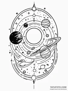 Planets, ink illustration for tattoo, on a cl... - эскиз тату (№1752277517_0, 11.07.2025 23:45) — Tatufoto.com