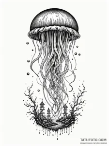 Bioluminescent jellyfish trailing tentacles t... - эскиз тату (№1752277602_0, 11.07.2025 23:46) — Tatufoto.com