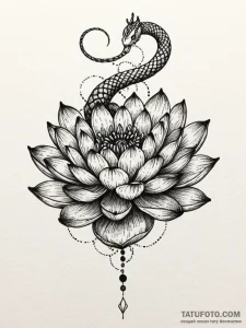 Cobra coiled around a black lotus, tattoo ske... - эскиз тату (№1752277772_0, 11.07.2025 23:49) — Tatufoto.com
