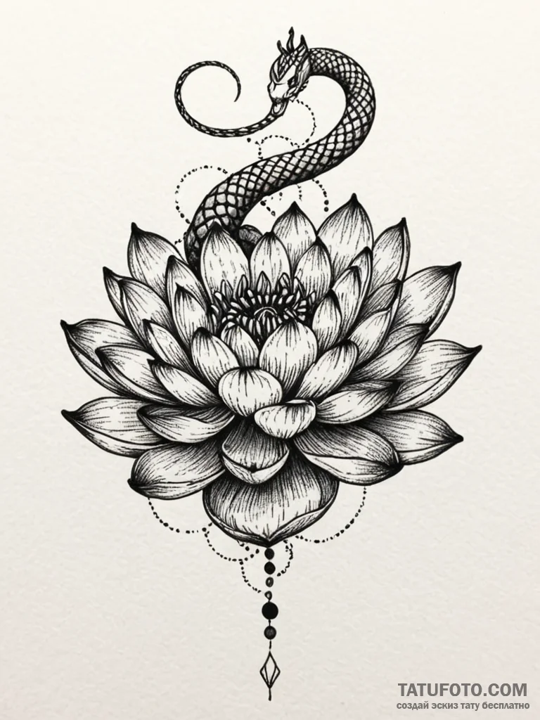 Cobra coiled around a black lotus, tattoo ske… — эскиз тату (№1752277772_0, 11.07.2025 23:49) — Tatufoto.com