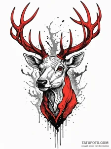 Apocalyptic stag with broken antlers, tattoo... - эскиз тату (№1752277857_0, 11.07.2025 23:50) — Tatufoto.com