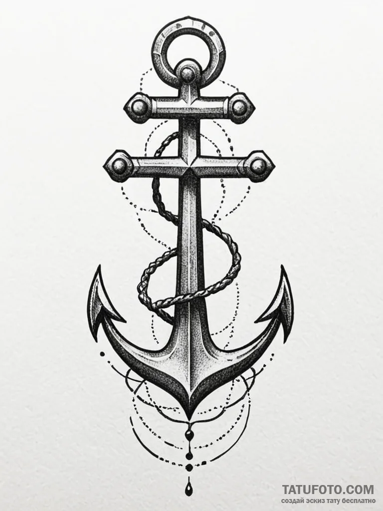 Atomic anchor hovering in data stream, tattoo... - эскиз тату (№1752278276_0, 11.07.2025 23:57) — Tatufoto.com