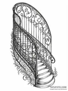 An art nouveau staircase with intricate wroug... - эскиз тату (№1752278528_0, 12.07.2025 00:02) — Tatufoto.com