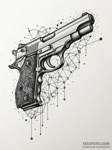 Pistol, artistic tattoo sketch, dotwork tatto... - эскиз тату (№1752279115_0, 12.07.2025 00:11) — Tatufoto.com