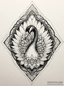 Black swan with glowing eyes, ink illustratio... - эскиз тату (№1752279368_0, 12.07.2025 00:16) — Tatufoto.com