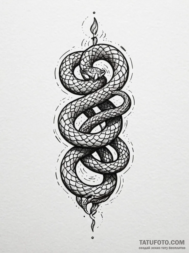 Animated serpent splitting into two, tattoo d… — эскиз тату (№1752279452_0, 12.07.2025 00:17) — Tatufoto.com
