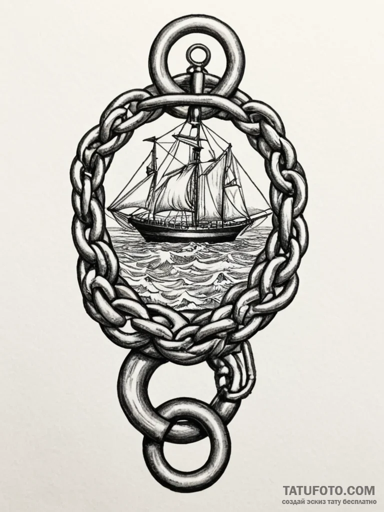 A detailed broken chain link, strength,, conc… — эскиз тату (№1752279537_0, 12.07.2025 00:18) — Tatufoto.com