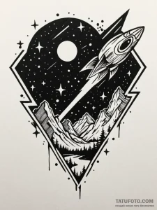 Meteor streaking across a night sky, tattoo d... - эскиз тату (№1752279872_0, 12.07.2025 00:24) — Tatufoto.com