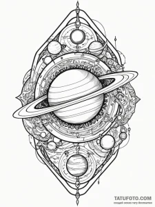Saturn (planet), tattoo line art, on a clean... - эскиз тату (№1752279956_0, 12.07.2025 00:25) — Tatufoto.com