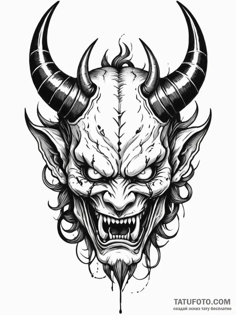 Oni (japanese demon) with cybernetic horns an… — эскиз тату (№1752280299_0, 12.07.2025 00:31) — Tatufoto.com