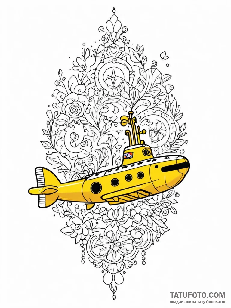 Yellow submarine, beatles style, tattoo line… — эскиз тату (№1752280467_0, 12.07.2025 00:34) — Tatufoto.com