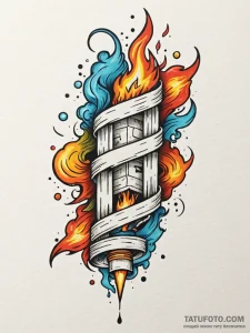 Corrupted scroll burning mid-air, tattoo flas... - эскиз тату (№1752280718_0, 12.07.2025 00:38) — Tatufoto.com