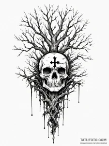Locked mask beneath bone tree, tattoo sketch... - эскиз тату (№1752280969_0, 12.07.2025 00:42) — Tatufoto.com