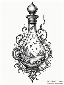 Potion bottle with glowing liquid, tattoo ske... - эскиз тату (№1752281135_0, 12.07.2025 00:45) — Tatufoto.com