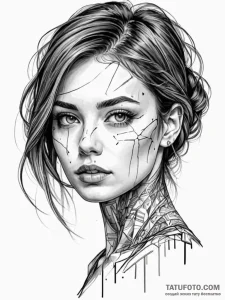 Glitch art portrait, artistic tattoo sketch,... - эскиз тату (№1752281469_0, 12.07.2025 00:51) — Tatufoto.com