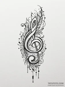 Feather dissolving into a cascade of musical... - эскиз тату (№1752281719_0, 12.07.2025 00:55) — Tatufoto.com