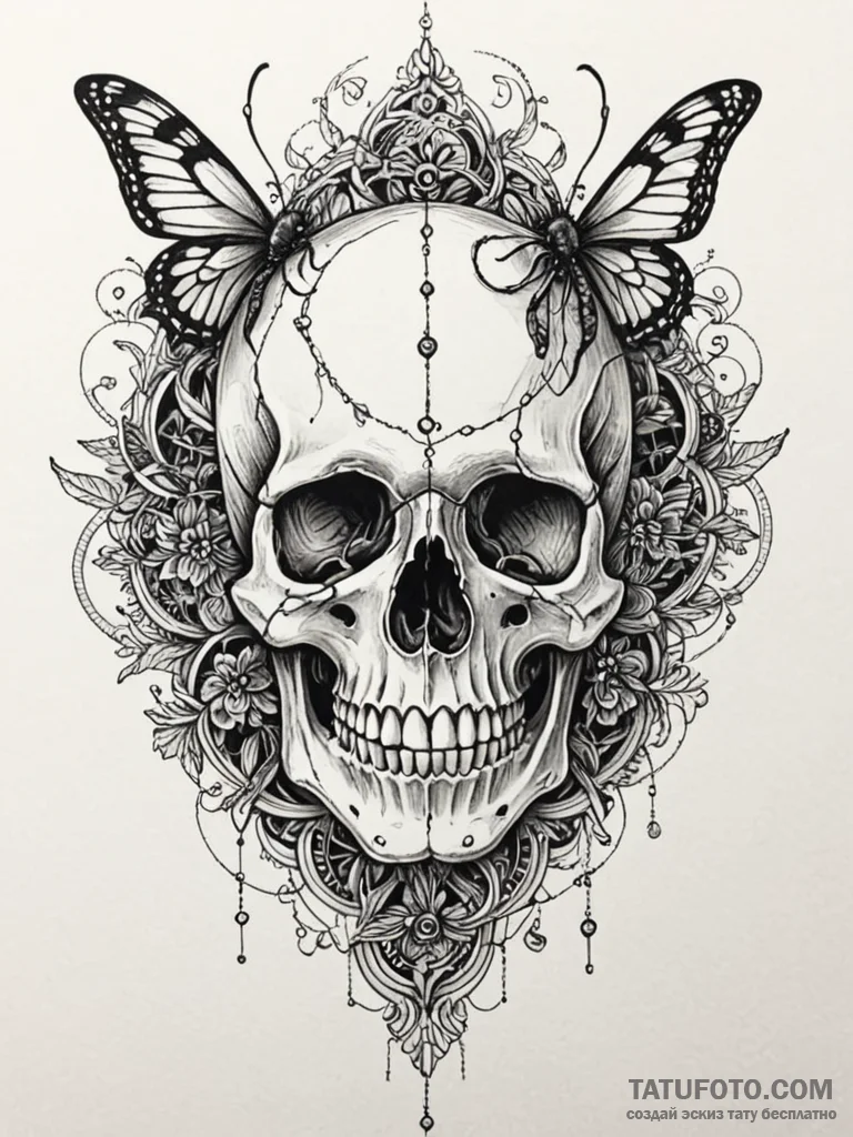 Amber skull with trapped insects, ink illustr... - эскиз тату (№1752281802_0, 12.07.2025 00:56) — Tatufoto.com