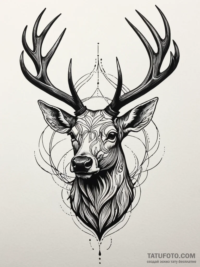 Abyssal stag with hollow core, tattoo line ar... - эскиз тату (№1752281970_0, 12.07.2025 00:59) — Tatufoto.com