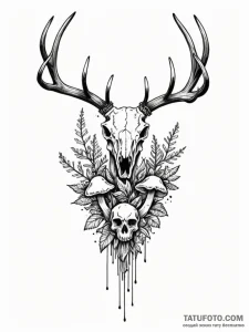 Bioluminescent mushrooms growing on a deer sk... - эскиз тату (№1752282054_0, 12.07.2025 01:00) — Tatufoto.com