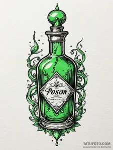 Vial of poison with a glowing, green liquid,... - эскиз тату (№1752282304_0, 12.07.2025 01:05) — Tatufoto.com