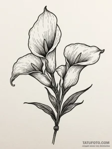 Calla lilies, artistic tattoo sketch, dynamic... - эскиз тату (№1752282722_0, 12.07.2025 01:12) — Tatufoto.com