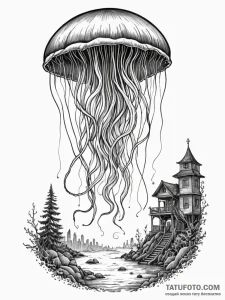 Bioluminescent jellyfish trailing tentacles t... - эскиз тату (№1752282972_0, 12.07.2025 01:16) — Tatufoto.com
