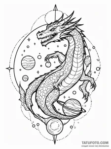 Animated dragon circling planet, tattoo flash... - эскиз тату (№1752283388_0, 12.07.2025 01:23) — Tatufoto.com