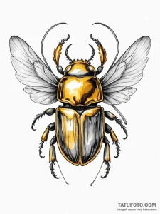 Golden scarab beetle with unfolding wings, ta... - эскиз тату (№1752283555_0, 12.07.2025 01:25) — Tatufoto.com
