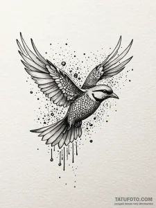 A whimsical bird in flight over water, gracef... - эскиз тату (№1752283888_0, 12.07.2025 01:31) — Tatufoto.com