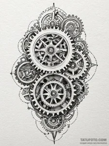 Clockwork mechanism, exposed gears moving in... - эскиз тату (№1752284142_0, 12.07.2025 01:35) — Tatufoto.com