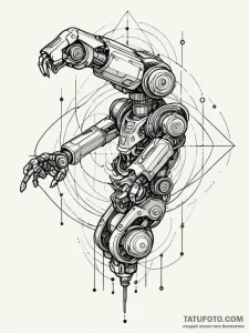 An articulated robot arm meticulously assembl... - эскиз тату (№1752284309_0, 12.07.2025 01:38) — Tatufoto.com