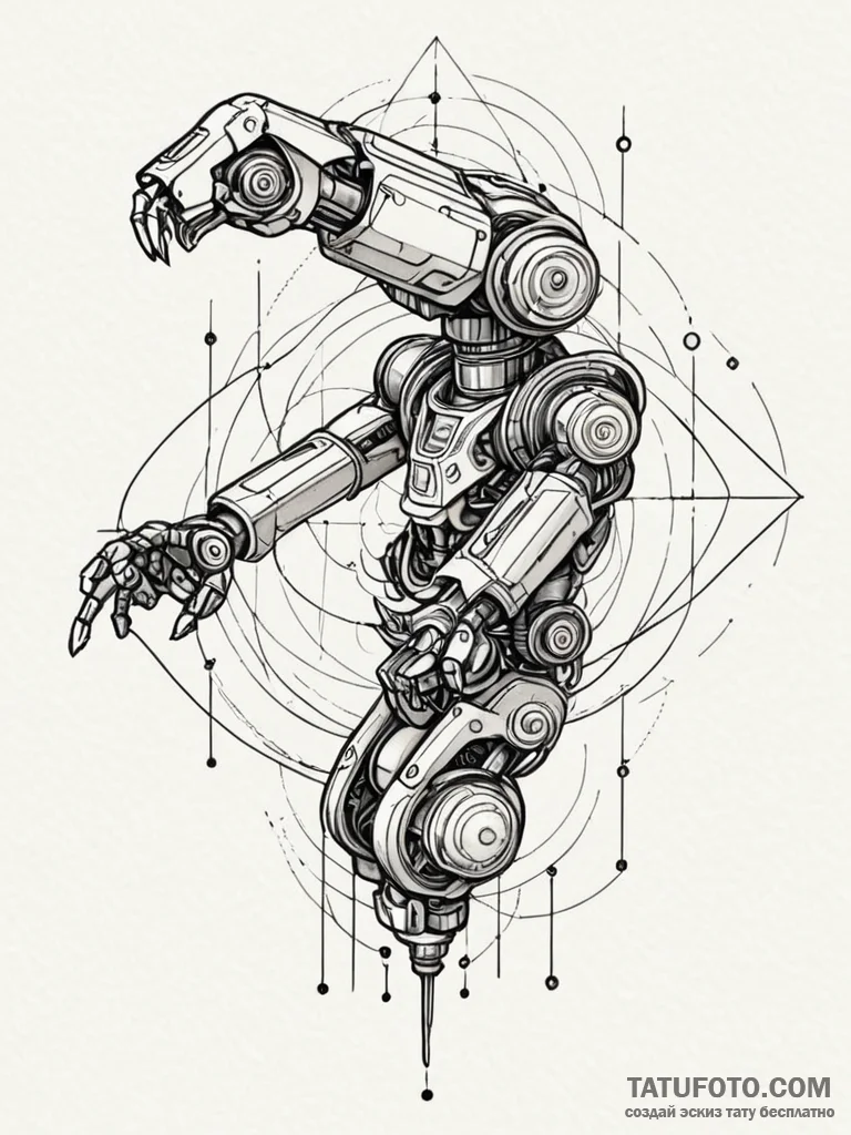 An articulated robot arm meticulously assembl... - эскиз тату (№1752284309_0, 12.07.2025 01:38) — Tatufoto.com