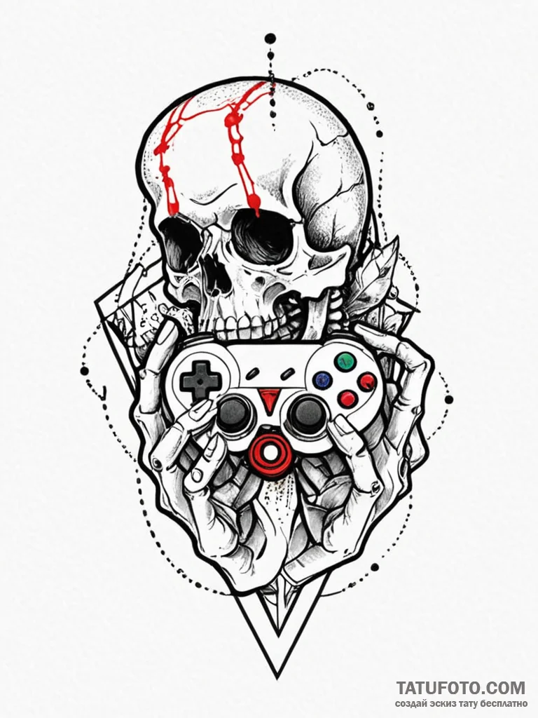 Skeleton hand holding a game controller, tatt… — эскиз тату (№1752284983_0, 12.07.2025 01:49) — Tatufoto.com