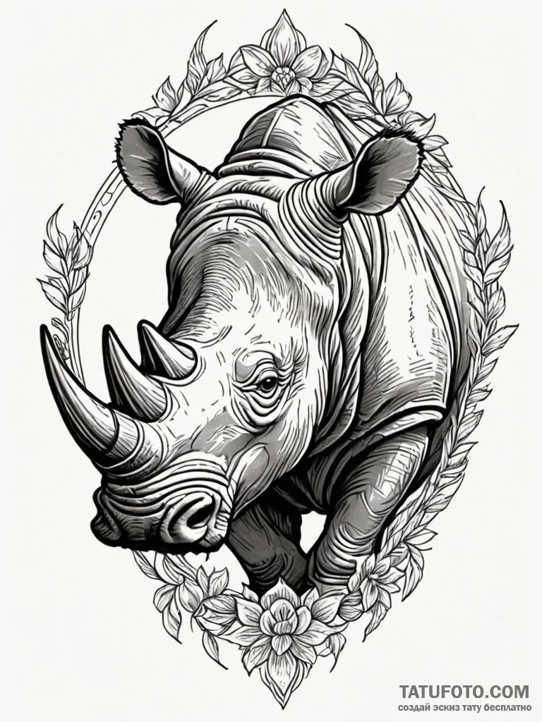 Rhino, symbolizing steadfastness and resilien... - эскиз тату (№1752285653_0, 12.07.2025 02:00) — Tatufoto.com