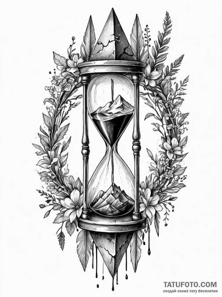 Arrow shattering a crystal hourglass, ink ill… — эскиз тату (№1752285903_0, 12.07.2025 02:05) — Tatufoto.com