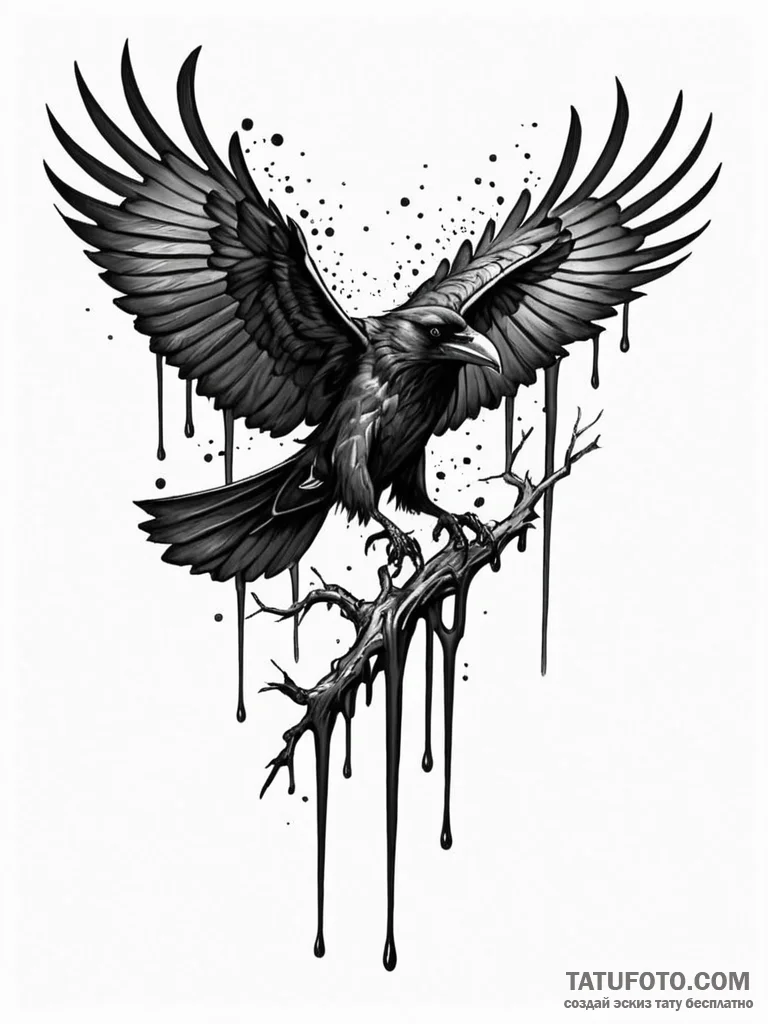 Raven blood dripping from talon, ink illustra... - эскиз тату (№1752285987_0, 12.07.2025 02:06) — Tatufoto.com