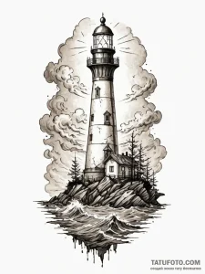 Fog-shrouded lighthouse guiding ghost ships,... - эскиз тату (№1752286070_0, 12.07.2025 02:07) — Tatufoto.com