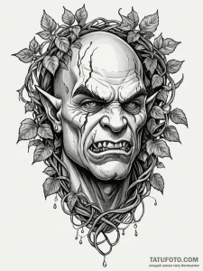 Orc tooth necklace tangled in ivy, ink illust... - эскиз тату (№1752286824_0, 12.07.2025 02:20) — Tatufoto.com