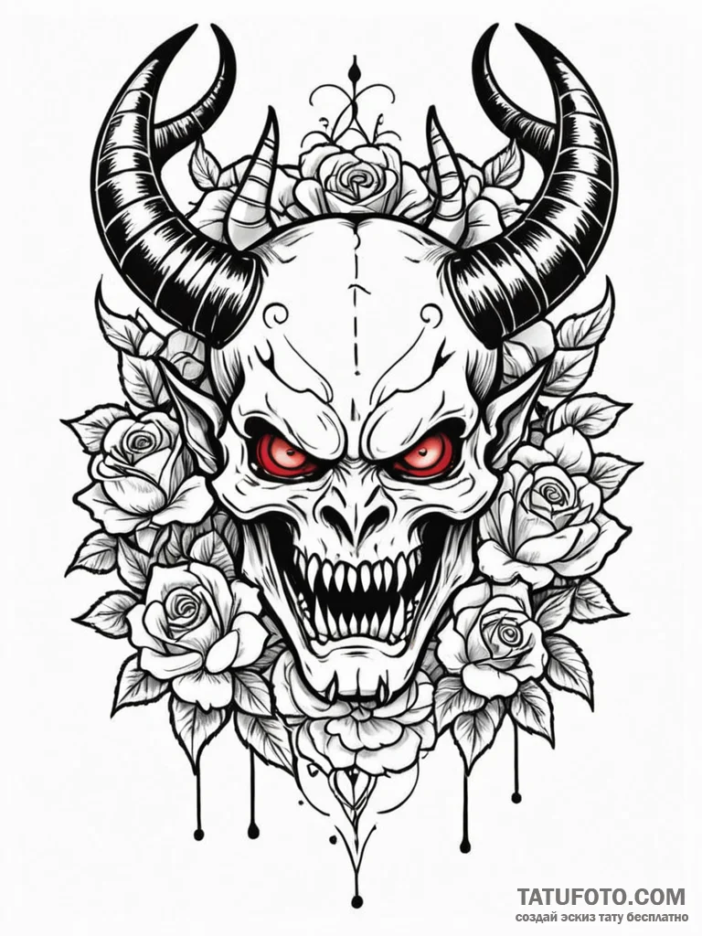 Oni (japanese demon) with cybernetic horns an... - эскиз тату (№1752287073_0, 12.07.2025 02:24) — Tatufoto.com