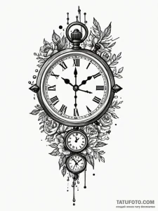 Clock with hands made of bone, tattoo flash s... - эскиз тату (№1752287156_0, 12.07.2025 02:25) — Tatufoto.com