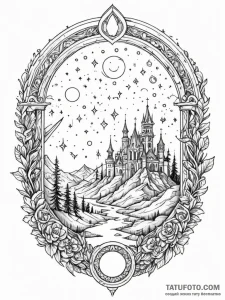 Hollow relic beneath celestial gate, concept... - эскиз тату (№1752287490_0, 12.07.2025 02:31) — Tatufoto.com