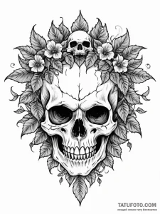 Vampire skull crowned with ivy, tattoo drawin... - эскиз тату (№1752287741_0, 12.07.2025 02:35) — Tatufoto.com