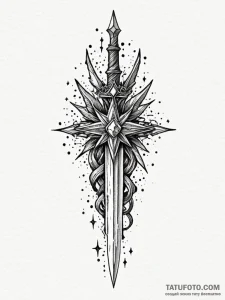 Gleaming dagger crowned in starlight, ink ill... - эскиз тату (№1752287991_0, 12.07.2025 02:39) — Tatufoto.com