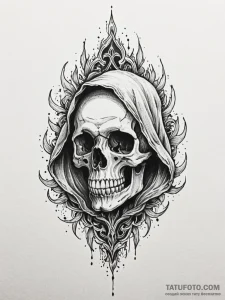 Burning veil lifting from skull, tattoo flash... - эскиз тату (№1752288077_0, 12.07.2025 02:41) — Tatufoto.com