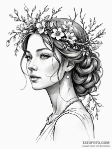 Persephone with a crown of winter branches an... - эскиз тату (№1752288496_0, 12.07.2025 02:48) — Tatufoto.com