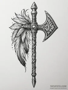Tomahawk with feathers and beadwork, tattoo l... - эскиз тату (№1752288580_0, 12.07.2025 02:49) — Tatufoto.com
