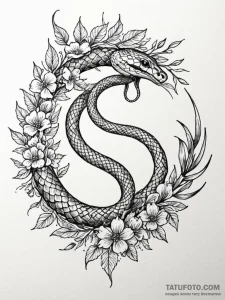 Ouroboros (snake eating its tail) made of flo... - эскиз тату (№1752289251_0, 12.07.2025 03:00) — Tatufoto.com