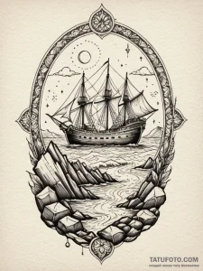 Siren luring a ship onto rocks with a song, t... - эскиз тату (№1752289837_0, 12.07.2025 03:10) — Tatufoto.com
