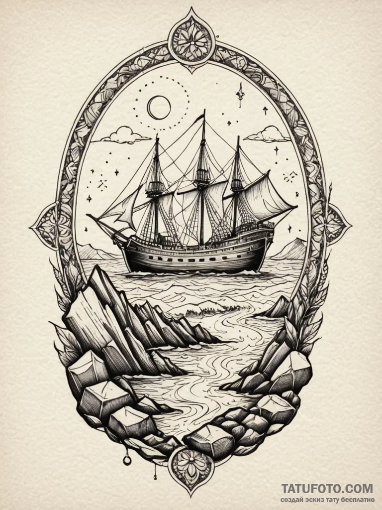 Siren luring a ship onto rocks with a song, t... - эскиз тату (№1752289837_0, 12.07.2025 03:10) — Tatufoto.com